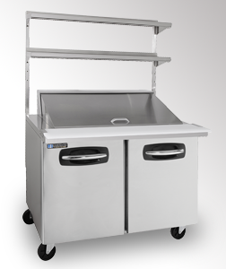 Refrigerated prep table with overshelves option.